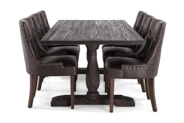 Dijon Matgrupp 200 cm med 6 Tuva Fåtölj - Vintage Trä / Brun Pu - Möbler - Bord & matgrupp - Matgrupp