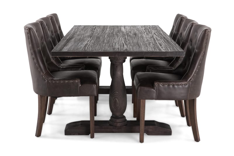 Dijon Matgrupp 200 cm med 6 Tuva Fåtölj - Vintage Trä / Brun Pu - Möbler - Bord & matgrupp - Matgrupp