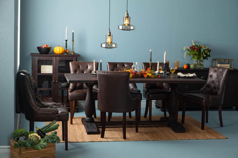 Dijon Matgrupp 200 cm med 6 Tuva Fåtölj - Vintage Trä / Brun Pu - Möbler - Bord & matgrupp - Matgrupp