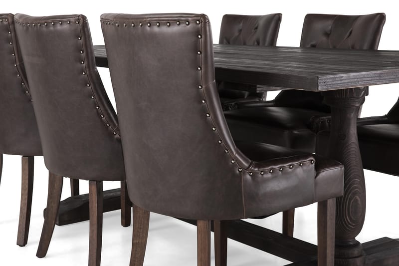 Dijon Matgrupp 200 cm med 6 Tuva Fåtölj - Vintage Trä / Brun Pu - Möbler - Bord & matgrupp - Matgrupp