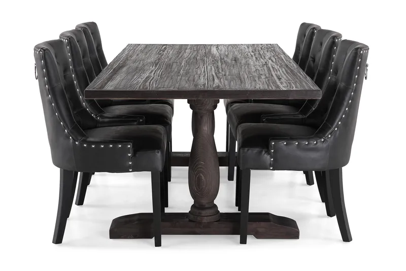 Dijon Matgrupp 200 cm med 6 Tuva Fåtölj - Vintage Trä / Svart Pu - Möbler - Bord & matgrupp - Matgrupp