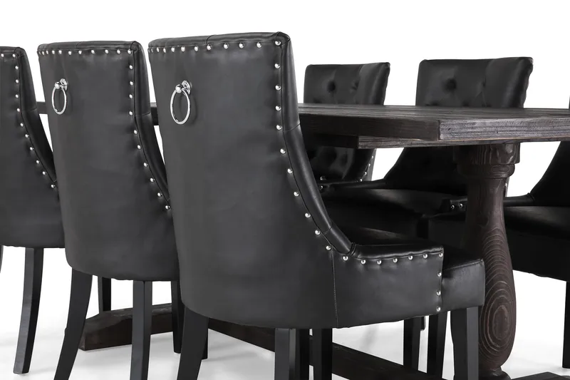 Dijon Matgrupp 200 cm med 6 Tuva Fåtölj - Vintage Trä / Svart Pu - Möbler - Bord & matgrupp - Matgrupp