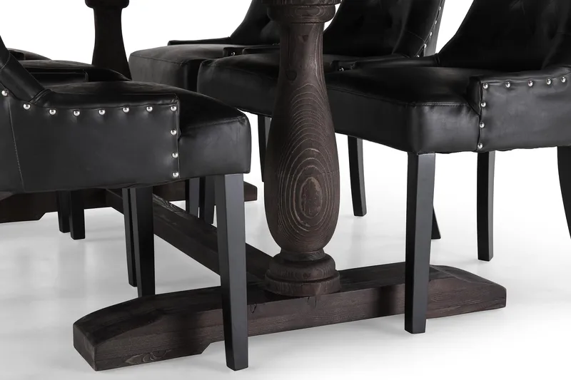 Dijon Matgrupp 200 cm med 6 Tuva Fåtölj - Vintage Trä / Svart Pu - Möbler - Bord & matgrupp - Matgrupp