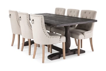 Dijon Matgrupp 200 cm med 6 Viktoria Fåtölj - Vintage Trä / Beige Trä - Möbler - Bord & matgrupp - Matgrupp