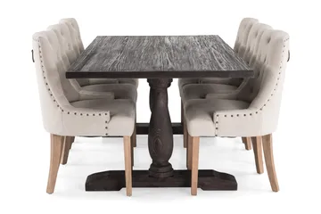 Dijon Matgrupp 200 cm med 6 Viktoria Fåtölj - Vintage Trä / Beige Trä - Möbler - Bord & matgrupp - Matgrupp