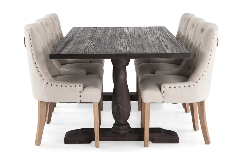 Dijon Matgrupp 200 cm med 6 Viktoria Fåtölj - Vintage Trä / Beige Trä - Möbler - Bord & matgrupp - Matgrupp