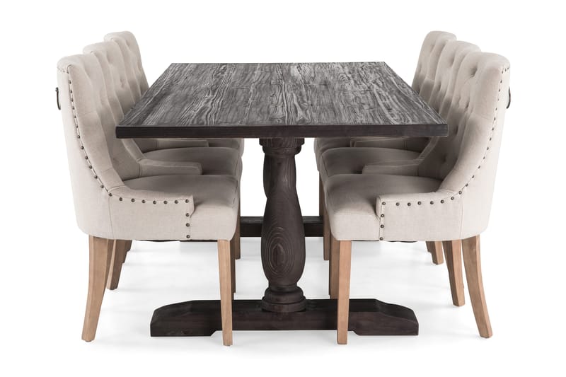 Dijon Matgrupp 200 cm med 6 Viktoria Fåtölj - Vintage Trä / Beige Trä - Möbler - Bord & matgrupp - Matgrupp