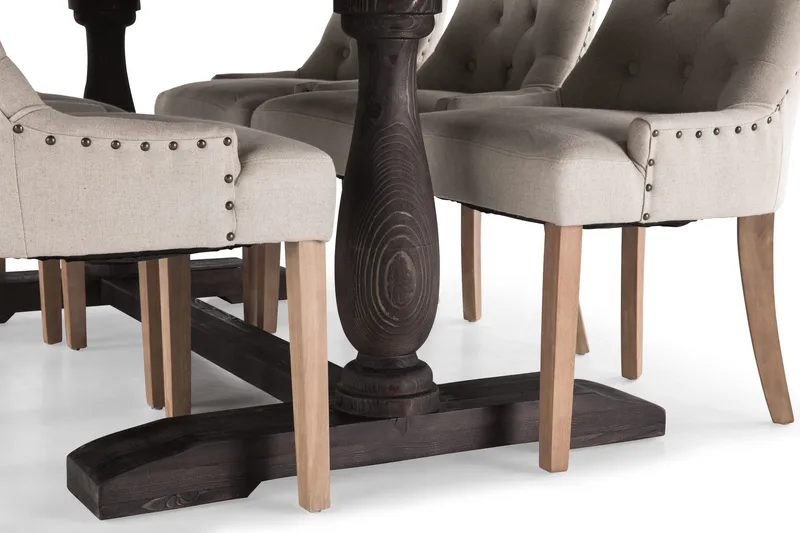 Dijon Matgrupp 200 cm med 6 Viktoria Fåtölj - Vintage Trä / Beige Trä - Möbler - Bord & matgrupp - Matgrupp