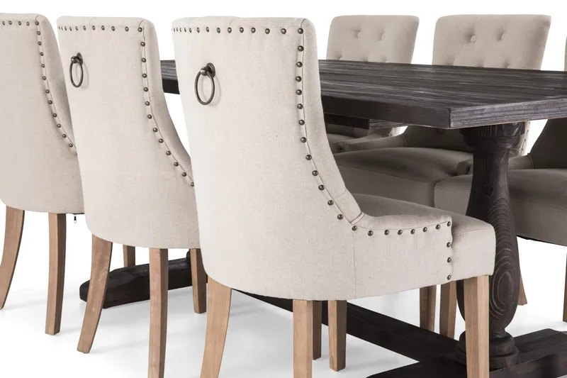 Dijon Matgrupp 200 cm med 6 Viktoria Fåtölj - Vintage Trä / Beige Trä - Möbler - Bord & matgrupp - Matgrupp