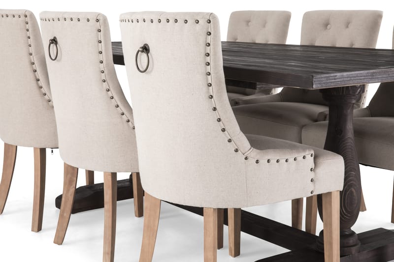 Dijon Matgrupp 200 cm med 6 Viktoria Fåtölj - Vintage Trä / Beige Trä - Möbler - Bord & matgrupp - Matgrupp