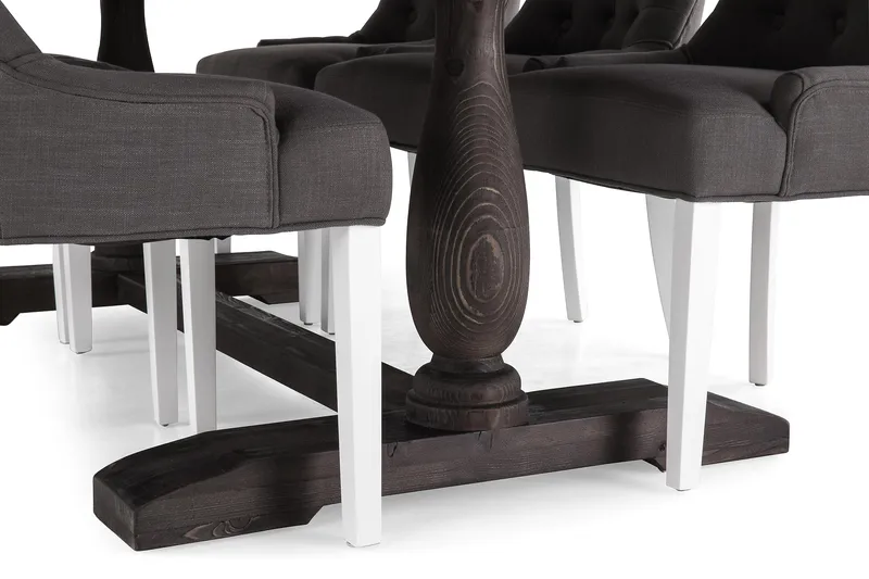 Dijon Matgrupp 200 cm med 6 Viktoria Fåtölj - Vintage Trä/Grå/Vit - Möbler - Bord & matgrupp - Matgrupp