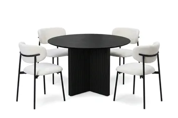 Edda Matgrupp runt 110 cm Svart med 4 Lucy Matstolar - Svart - Möbler - Bord & matgrupp - Matgrupp