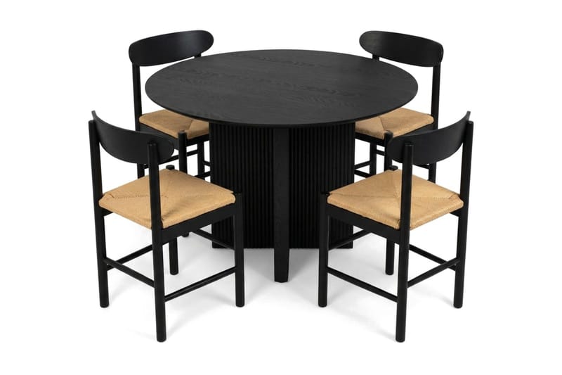 Edda Matgrupp runt 110 cm Svart med 4 Malte Matstolar - Möbler - Bord & matgrupp - Matgrupp