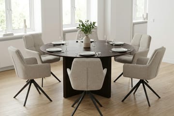 Edda Matgrupp runt 150 cm Rökt Ek med 6 Torsby Matstolar - Rökt ek - Möbler - Bord & matgrupp - Matgrupp