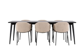Matgrupp Ellis 230 cm Rektangulär med 6 Evelina stolar - Svart/Beige - Möbler - Bord & matgrupp - Matgrupp