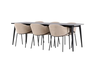 Matgrupp Ellis 230 cm Rektangulär med 6 Evelina stolar - Svart/Beige - Möbler - Bord & matgrupp - Matgrupp