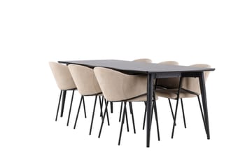 Matgrupp Ellis 230 cm Rektangulär med 6 Evelina stolar - Svart/Beige - Möbler - Bord & matgrupp - Matgrupp