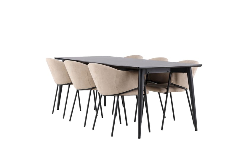 Matgrupp Ellis 230 cm Rektangulär med 6 Evelina stolar - Svart/Beige - Möbler - Bord & matgrupp - Matgrupp