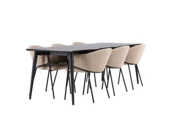 Matgrupp Ellis 230 cm Rektangulär med 6 Evelina stolar - Svart/Beige - Möbler - Bord & matgrupp - Matgrupp