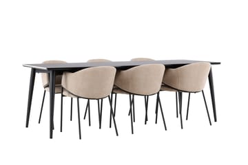 Matgrupp Ellis 230 cm Rektangulär med 6 Evelina stolar - Svart/Beige - Möbler - Bord & matgrupp - Matgrupp