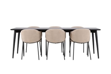Matgrupp Ellis 230 cm Rektangulär med 6 Evelina stolar - Svart/Beige - Möbler - Bord & matgrupp - Matgrupp