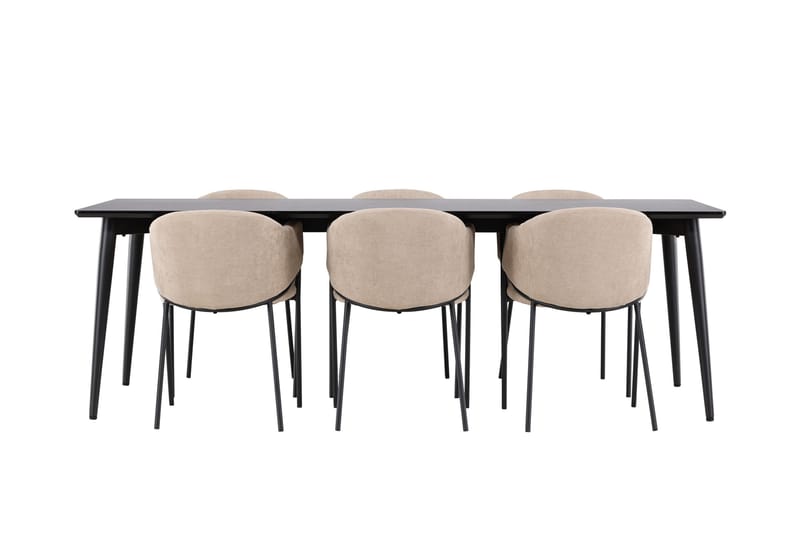 Matgrupp Ellis 230 cm Rektangulär med 6 Evelina stolar - Svart/Beige - Möbler - Bord & matgrupp - Matgrupp
