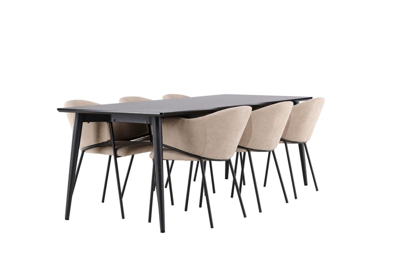 Matgrupp Ellis 230 cm Rektangulär med 6 Evelina stolar - Svart/Beige - Möbler - Bord & matgrupp - Matgrupp