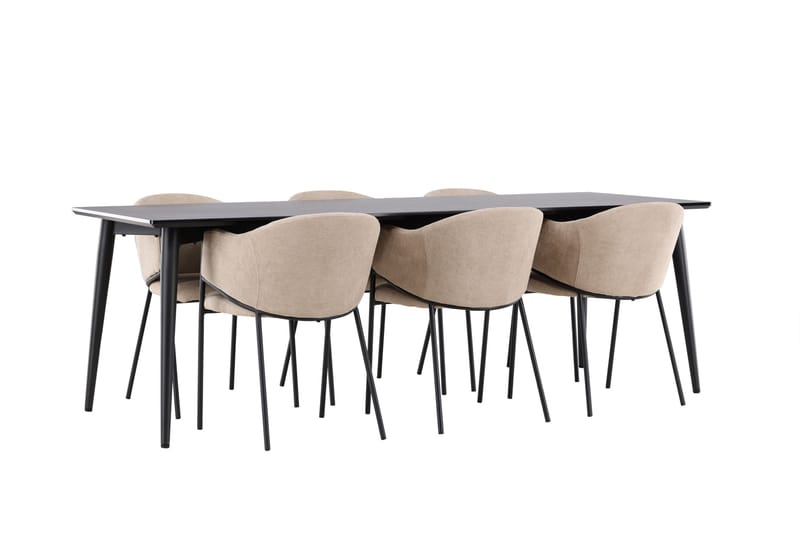 Matgrupp Ellis 230 cm Rektangulär med 6 Evelina stolar - Svart/Beige - Möbler - Bord & matgrupp - Matgrupp