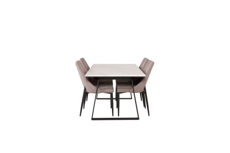 Matgrupp Estelle Rektangulärt 140x90 cm Vit Marmor / Svart med 4st Leone 2.0 Stolar