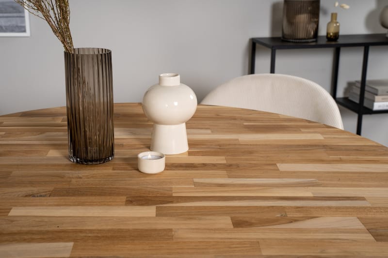 Ezra Matgrupp 100 cm Rund inkl 4 Valera Manchesterstolar - Teak/Svart/Beige - Möbler - Bord & matgrupp - Matgrupp