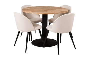 Ezra Matgrupp 100 cm Rund inkl 4 Valera Manchesterstolar - Teak/Svart/Beige - Möbler - Bord & matgrupp - Matgrupp
