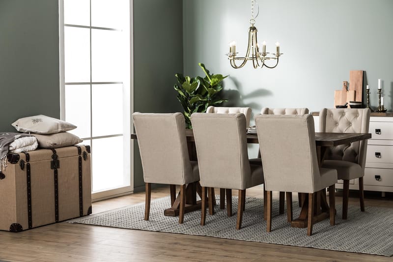 Förlängningsbar Matgrupp Yorkshire 200 cm med 6 Isolde Stol - Natur|Beige|Grå - Möbler - Bord & matgrupp - Matgrupp