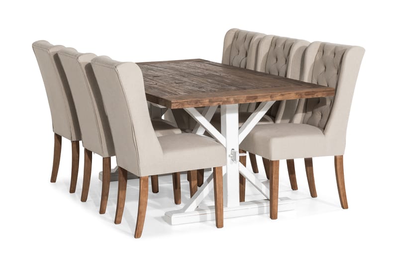 Förlängningsbar Matgrupp Yorkshire 200 cm med 6 Isolde Stol - Natur|Vit|Beige - Matgrupp