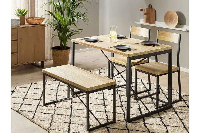 Flixton Matgrupp 110 cm Inkl 2 stolar + Bänk - Ljusbrun/Svart - Möbler - Bord & matgrupp - Matgrupp