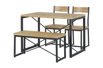 Flixton Matgrupp 110 cm Inkl 2 stolar + Bänk - Ljusbrun/Svart - Möbler - Bord & matgrupp - Matgrupp