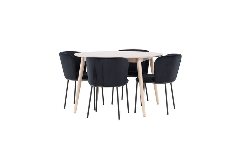 Matgrupp Flora Runt 120 cm Vit med 4st Edina Stolar Svart - Svart - Möbler - Bord & matgrupp - Matgrupp