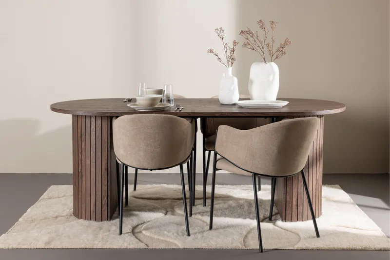 Matgrupp Härön 200 cm Oval med 4 Evelina stolar - Mocca/Beige - Möbler - Bord & matgrupp - Matgrupp