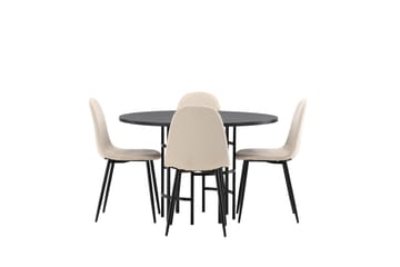 Matgrupp Hamnka  115 cm Rund med 4 Nicci stolar - Beige - Möbler - Bord & matgrupp - Matgrupp