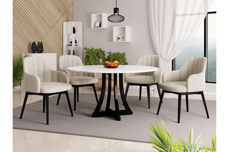 Hollan Matgrupp Rund Beige|Vit|Svart - Möbler - Bord & matgrupp - Matgrupp