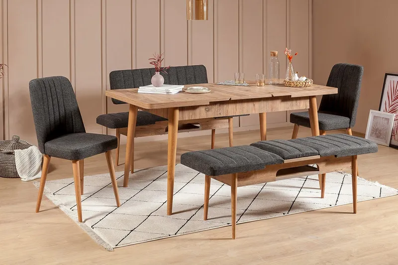 Idehult Matgrupp 5 delar 75 cm, Trä/natur/Antracit