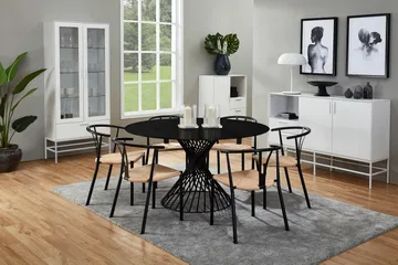 Iggy Matgrupp 140 cm Rund Glas med 6 Elysia Matstolar - Svart/Naturrotting - Möbler - Bord & matgrupp - Matgrupp