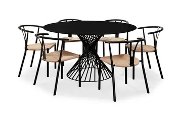Iggy Matgrupp 140 cm Rund Glas med 6 Elysia Matstolar - Svart/Naturrotting - Möbler - Bord & matgrupp - Matgrupp