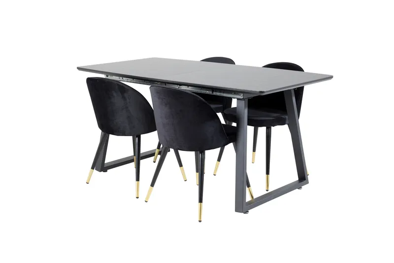 Inca Matgrupp Förlängningsbar 160 cm Rektangulär med 4 Velvet stolar - Möbler - Bord & matgrupp - Matgrupp