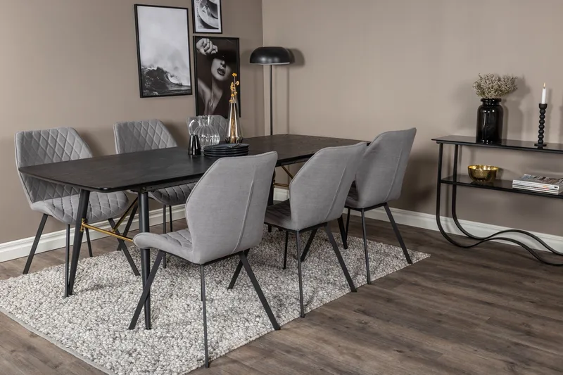 Irunea Förlängningsbar Matgrupp 180 cm inkl 6 Sumoas Stolar - Svart/Grå - Möbler - Bord & matgrupp - Matgrupp
