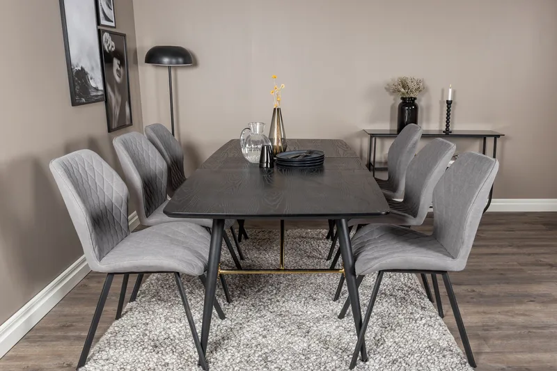 Irunea Förlängningsbar Matgrupp 180 cm inkl 6 Sumoas Stolar - Svart/Grå - Möbler - Bord & matgrupp - Matgrupp