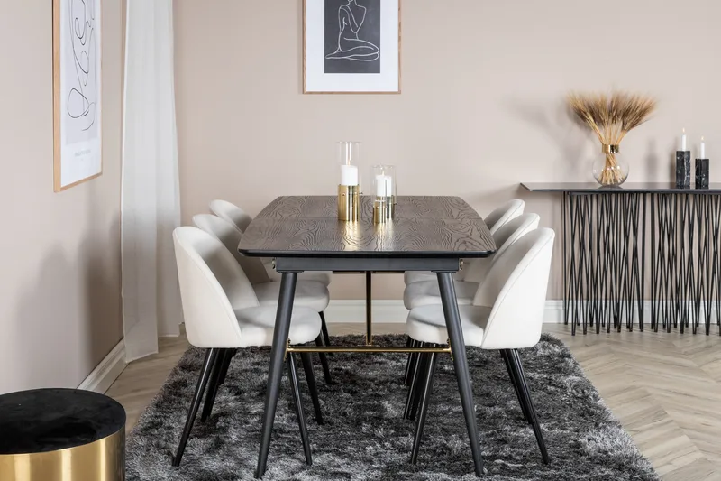 Irunea Förlängningsbar Matgrupp 180 cm inkl 6 Valera Stolar - Svart/Beige/Manchester - Möbler - Bord & matgrupp - Matgrupp