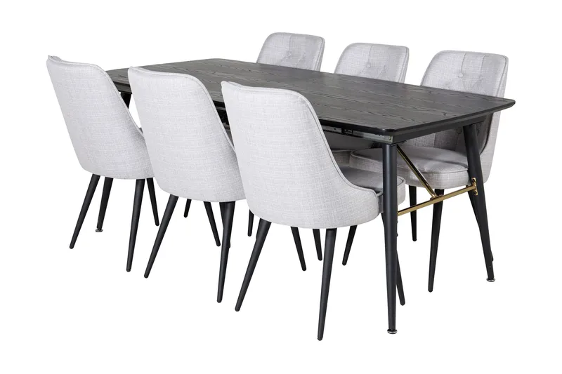 Irunea Förlängningsbar Matgrupp 180 cm inkl 6 Valera Stolar, Svart/Grå