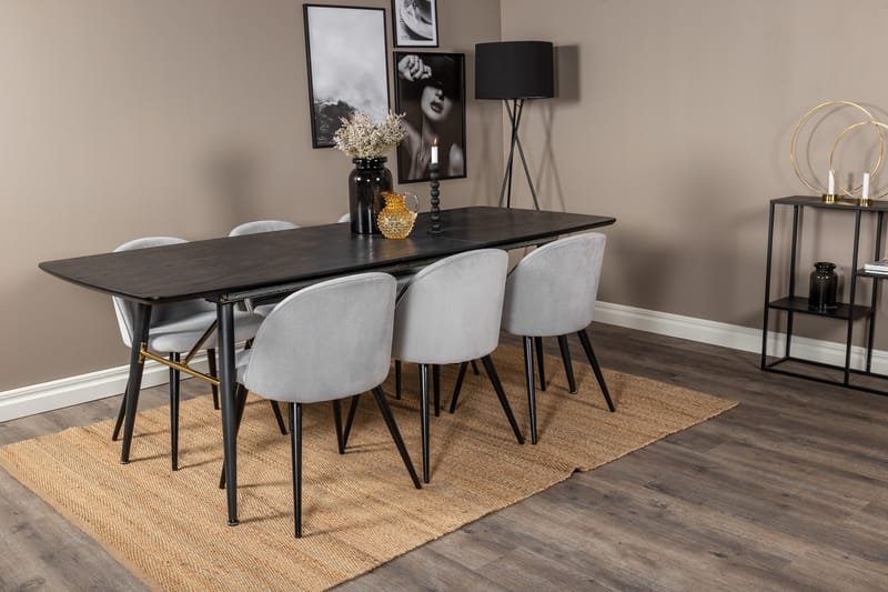 Irunea Förlängningsbar Matgrupp 180 cm inkl 6 Valeri Stolar - Svart/Grå/Manchester - Möbler - Bord & matgrupp - Matgrupp