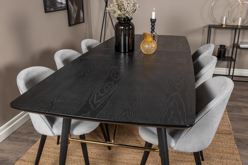 Irunea Förlängningsbar Matgrupp 180 cm inkl 6 Valeri Stolar - Svart/Grå/Manchester - Möbler - Bord & matgrupp - Matgrupp