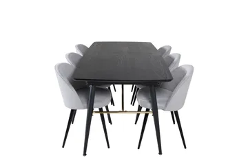 Irunea Förlängningsbar Matgrupp 180 cm inkl 6 Valeri Stolar - Svart/Grå/Manchester - Möbler - Bord & matgrupp - Matgrupp